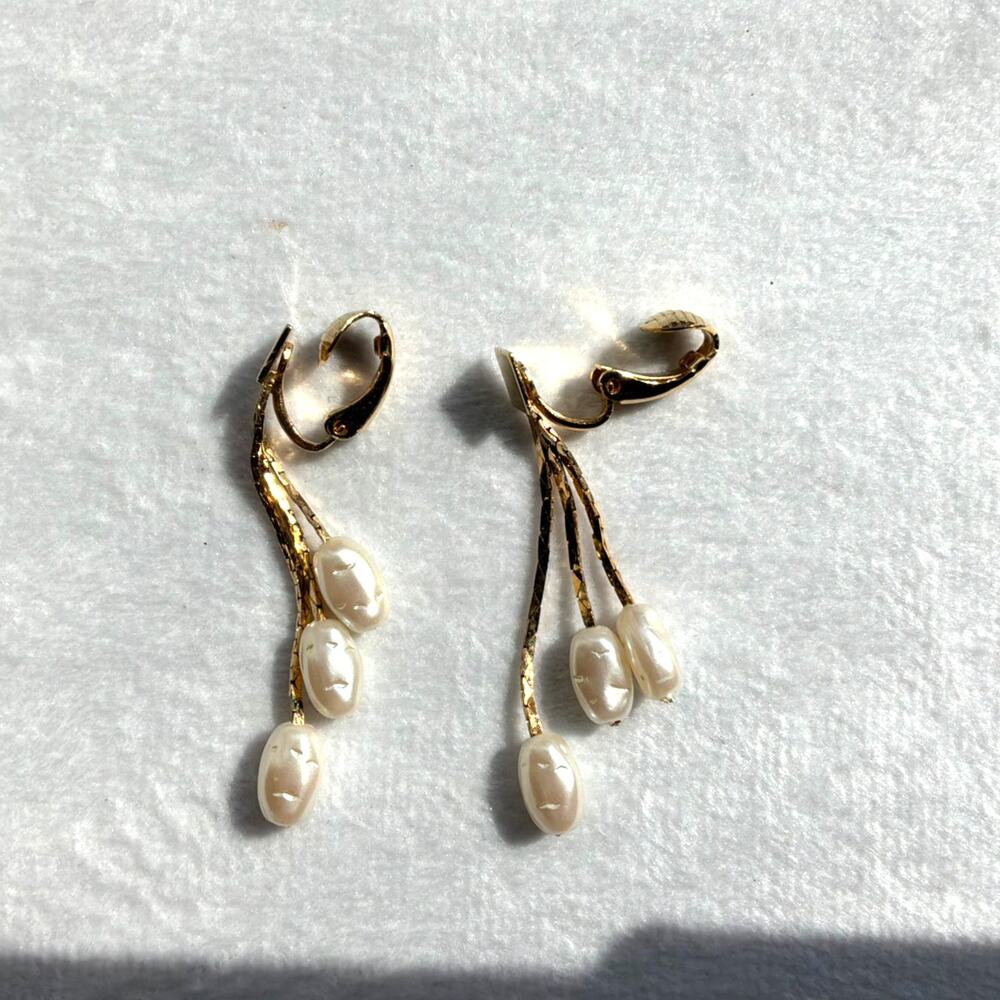 Vintage Freshwater Pearl Clip‑On Dangle Earrings, 1980s, One Owner